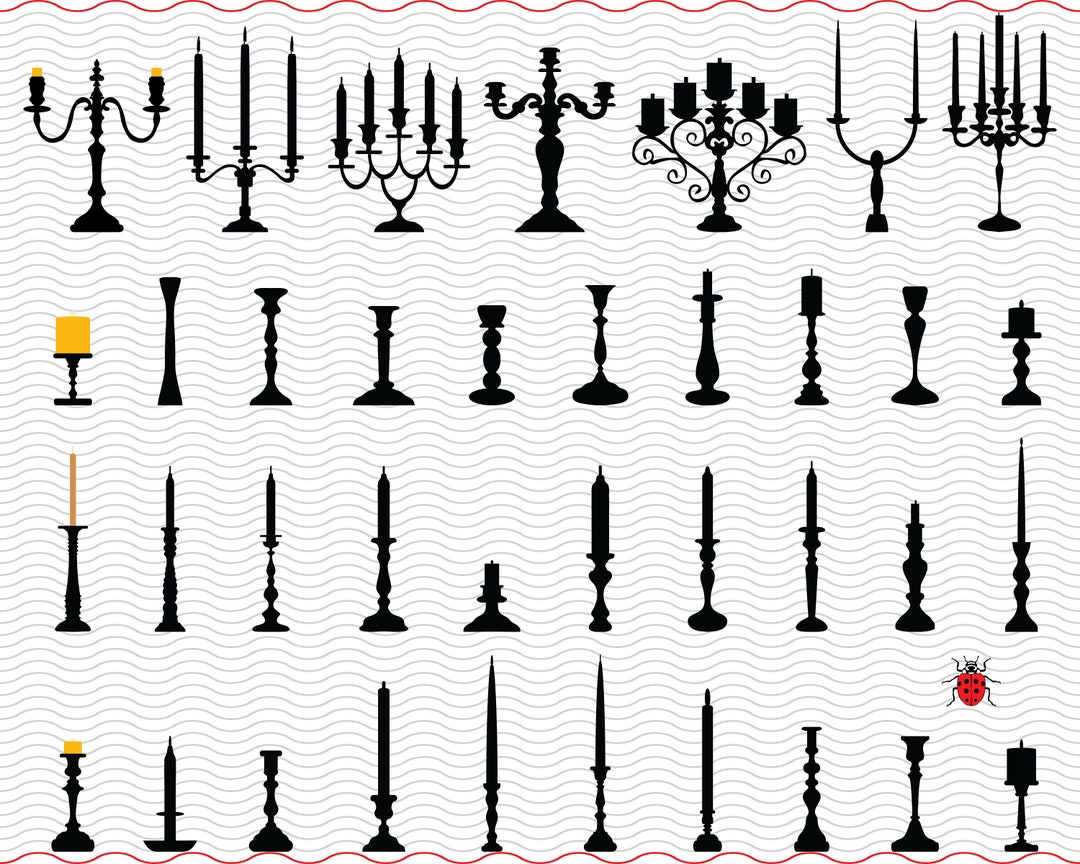 SVG Candlesticks, Black Silhouette Digital Clipart, Files Eps Jpg