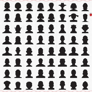 Face silhouette  SVG, Black silhouette digital clipart, Files eps jpg, Avatars isolated vector, Instant download  svg, png, dxf  for Cricut