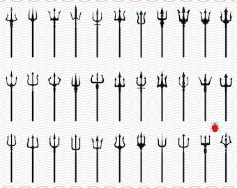 SVG  Trident, Harpoon, Black silhouette digital clipart, Files eps jpg, Trident vector, Instant download svg, png, dxf for Cricut