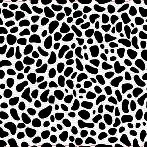 May include: A white background with a repeating pattern of black, irregular shapes, resembling a Dalmatian's coat. Thin, wavy gray lines add texture. A small red ladybug is in the bottom right corner. The design is suitable for various applications.