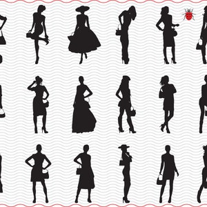 SVG Model Girls, Black silhouette digital clipart, Files eps jpg, Models Girls isolated vector, Instant download svg, png, dxf for Cricut