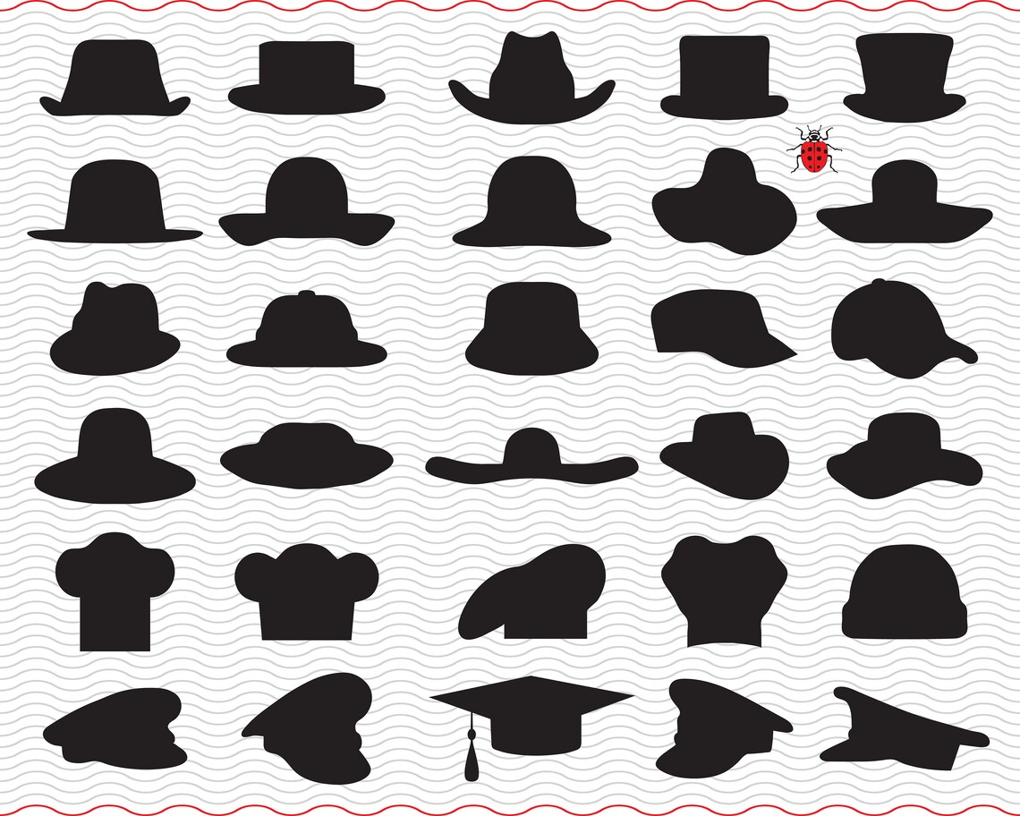 SVG Hats, Caps, Black Silhouettes, Digital Clipart, Files Eps, Jpg ...