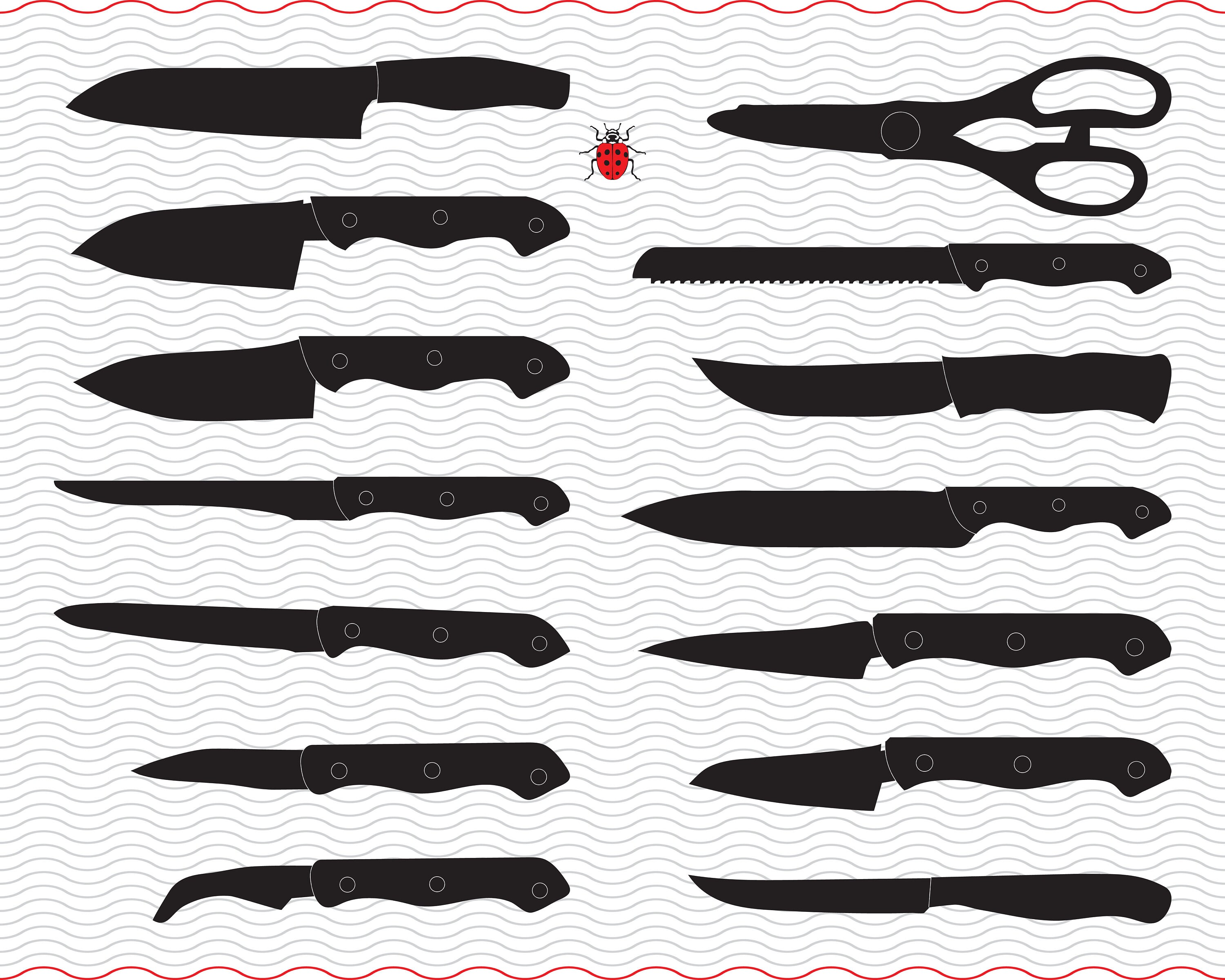 SVG Kitchen Knives, Black Isolated Silhouettes