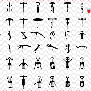 Sacacorchos SVG, silueta negra clipart digital, archivos eps jpg, vector aislado de sacacorchos, descarga instantánea svg, png, dxf para Cricut