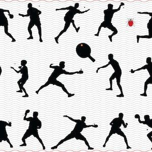 Jugadores de tenis de mesa SVG, siluetas negras, clipart digital, archivos de tenis eps jpg, vector aislado, descarga instantánea en formato SVG, PNG y DXF para Cricut