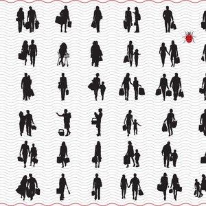 SVG Kupujący, Rodzina, Czarne sylwetki clipart cyfrowy, Pliki eps jpg, Zakupy izolowany wektor, Natychmiastowe pobieranie svg, png, dxf dla Cricut