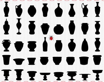Flowerpot SVG, Black silhouette digital clipart, Files eps jpg, Jugs, vases isolated vector, Instant download  svg, png, dxf  for Cricut