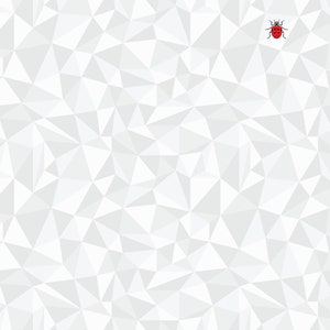 May include: A geometric pattern of white and grey triangles with a red ladybird in the upper right corner. The ladybird has black spots and a red body. The background has a 3D effect.