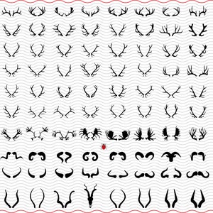 Cuernos SVG, silueta negra clipart digital, archivos eps jpg, cuernos aislados vector, descarga instantánea svg, png, dxf para Cricut