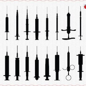 SVG Syringes, Injections, Black Silhouettes digital clipart, Files eps jpg, isolated vector, Instant download svg, png, dxf for Cricut