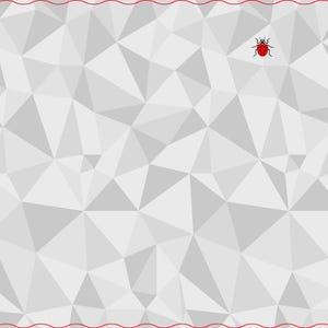 May include: Abstract geometric pattern in shades of gray, with a small red ladybug in the upper right corner. The design features a repeating pattern of triangles. A red wavy border and a white wavy line border the image.