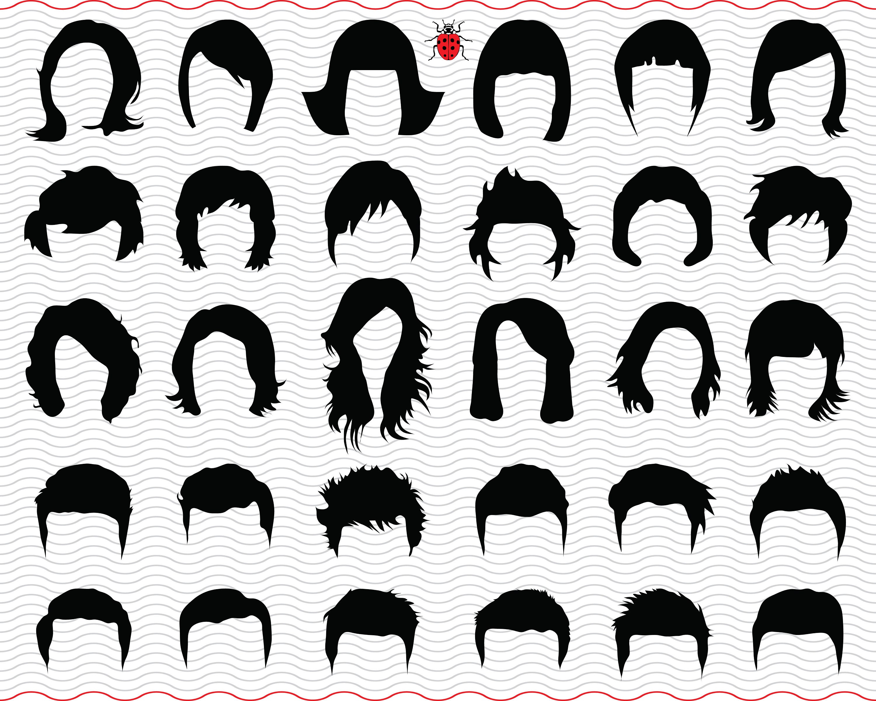 SVG Hairstyles Black Silhouettes Digital Clipart Files Eps - Etsy