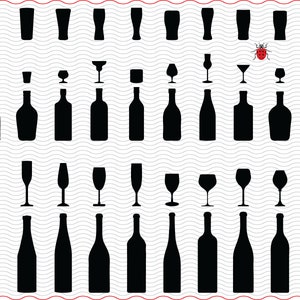 SVG Glasses Bottles, Black silhouettes, digital clipart, Files eps jpg, Glasses isolated vector, Instant download svg, png, dxf for Cricut
