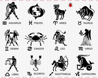 Zodiac signs SVG, Black silhouette digital clipart, Files eps jpg, Zodiac isolated vector, Instant download  svg, png, dxf  for Cricut