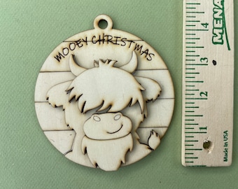 Christmas Crafting Mooey Christmas Highland Cow Fun: DIY Unfinished Wood Round Highland Cow  Ornament Kit for a Handmade Christmas Gift