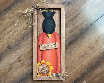 Fall Harvest Painted Pumpkin, Crow and Sunflower Sign