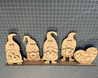 Love Gnome Shelf Sitter MDF Wood Kit - Unfinished for Your DIY Fun - Valentine Decor and Beyond