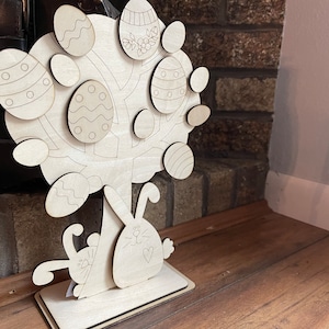 Unfinished Wood Easter Egg Tree and Bunnies Shelf Sitter Cutouts