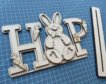 Hop Easter Sign - Unfinished MDF 3d Wood Kit Shelf Sitter