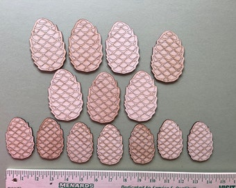 Wood Pinecone Etched and Cutouts for Crafting Garlands Wreaths Signs.. 7 each of 2 different sizes