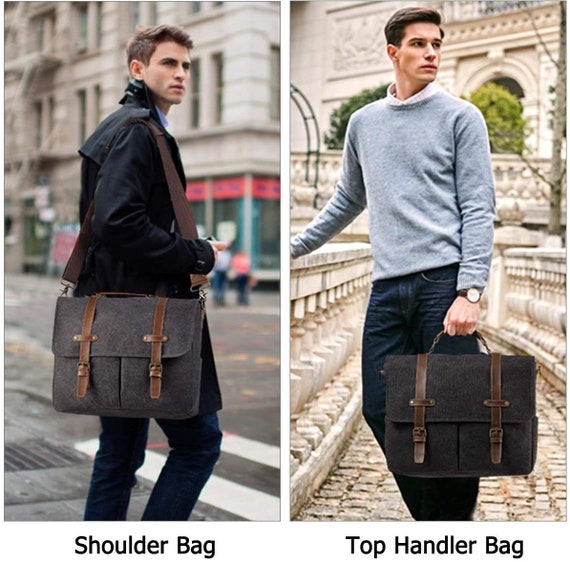 Canvas Messenger Bag Work Office Laptop School University Teacher Bag  Lightweight Briefcase Satchel Crossbody Side Shoulder Bag for Men 