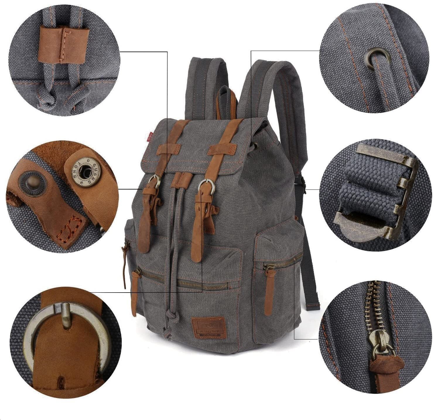 Vintage Unisex Canvas Backpack With Full Grain Leather, School and ...