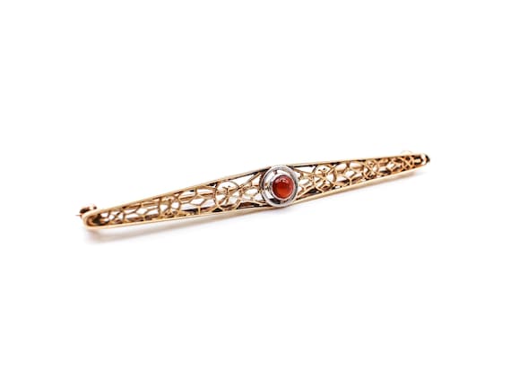 Vintage Carnelian Filigree Brooch | 14k Gold | 192