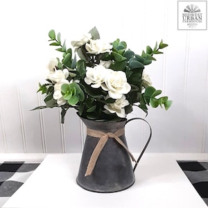 Farmhouse Water Pitcher|Farmhouse Tiered Tray Centerpiece|Galvanized Pitcher With Greenery|Table Decor|Fixer Upper|Gifts For Her