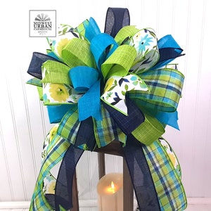 Spring Plaid Bow|Turquoise Plaid Bow|Farmhouse Plaid Bow|Lime Plaid Bow|Spring Wreath Bow|Spring Lantern Bow|Navy & Lime Bow Topper|