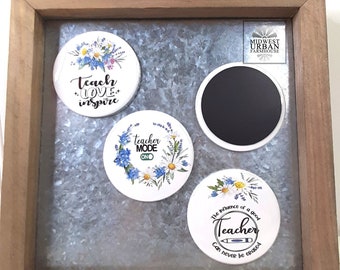 Teacher Magnets|Daisy Magnets|Teach|Love|Inspire|Teacher Gift|Daisy Floral Magnets|Teacher Magnet Set|Graduation Gift|Round Circle Magnets