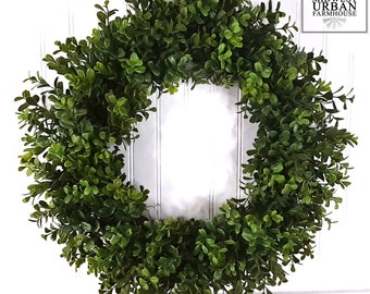 Boxwood Wreath|Farmhouse Wreath|Everyday|Spring|Summer|Faux Boxwood Wreath|Fixer Upper|Front Door Decor|Gifts For Her|Farmhouse Door Decor