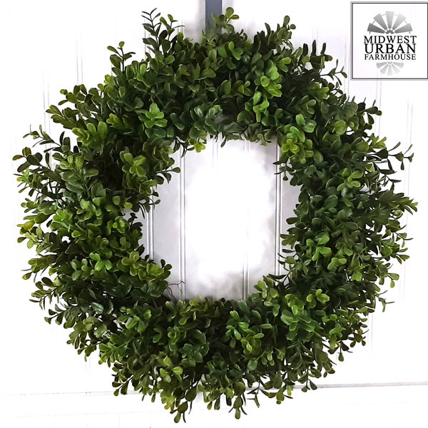 Boxwood Wreath|Farmhouse Wreath|Everyday|Spring|Summer|Faux Boxwood Wreath|Fixer Upper|Front Door Decor|Gifts For Her|Farmhouse Door Decor