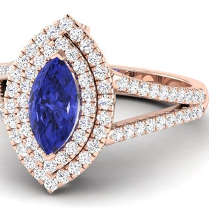 2.8Ct Natural Marquise Cut Tanzanite Ring | 14K Rose Gold Tanzanite & Diamond Ring | AAAA Tanzanite Engagement Ring | December Birthstone