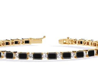 Handmade Sterling Silver Emerald Black Onyx Tennis Bracelet