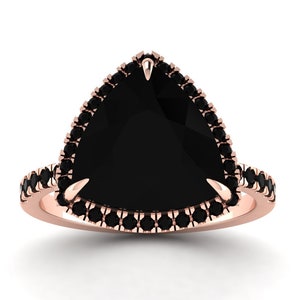 Natural Trillion Cut Black Onyx Engagement Ring | 925 Sterling Silver Onyx Ring| Unique Black Onyx Wedding Ring | Anniversary Ring