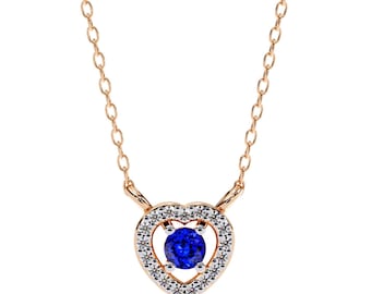Natural Round Cut Tanzanite Engagement Pendant | 14K Rose Gold Tanzanite Pendant | Tanzanite Necklace  | AAAA Tanzanite & Diamond Pendant