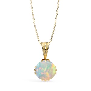 Natural Opal Engagement Pendant | 14K Yellow Gold Opal Pendant | Opal Necklace | Handmade Pendant | Opal Wedding Pendant | Gifts For Wife