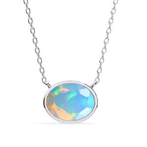 Natural Opal Oval Shape Engagement Pendant | 14K Rose Gold Opal Pendant | Opal Necklace | Handmade Opal Pendant | Opal Wedding Pendant