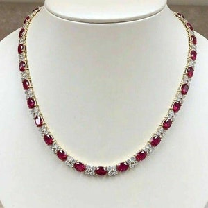 Oval Shape Ruby Necklace | 925 Sterling Silver Ruby Necklace | Ruby Handmade Necklace | Ruby Anniversary Necklace | Ruby Wedding Necklace