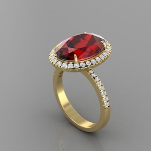 Natural Oval Shape Red Garnet Engagement Ring | 14K Yellow Gold Garnet Ring | Garnet & Diamond Halo Ring | January Birthstone | Promise Ring