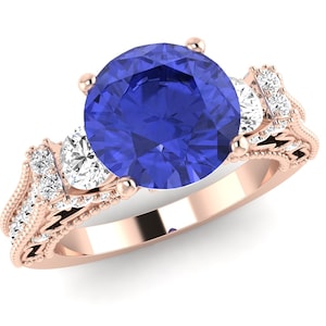 2.8Ct Natural Tanzanite Engagement Ring | 14K Rose Gold Tanzanite & Diamond Ring | AAAA Tanzanite Ring | December Birthstone | Promise Rings