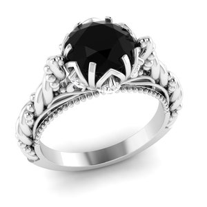Vintage Black Onyx Engagement Ring | 14K Rose Gold Black Onyx Ring | Unique Black Onyx & Diamond Rings | Anniversary Ring | Promise Ring