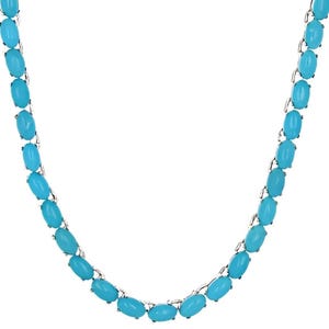 Natural Oval Cut Turquoise Necklace | 925 Sterling Silver Turquoise Tennis Necklace | Handmade Turquoise Necklace | Anniversary Gift