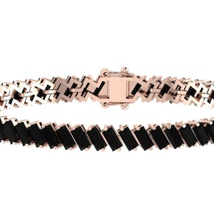 Natural Baguette Shape Black Onyx Tennis Bracelet | 925 Sterling Silver Onyx Bracelet | Handmade Onyx Bracelet | Vintage Black Onyx Bracelet