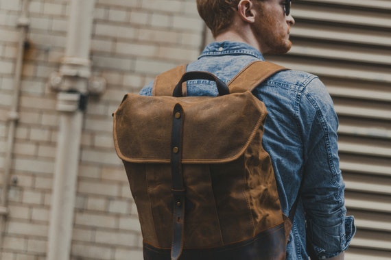 Brown Leather Rucksack for Men or Women Waxed Brown Leather 