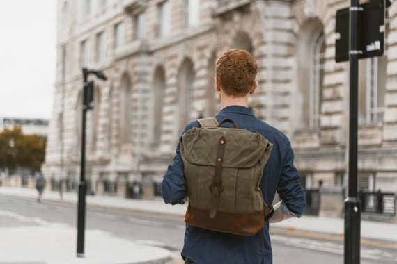 Rugged Vintage-Style Graphite Canvas & Leather Backpack, In stock!