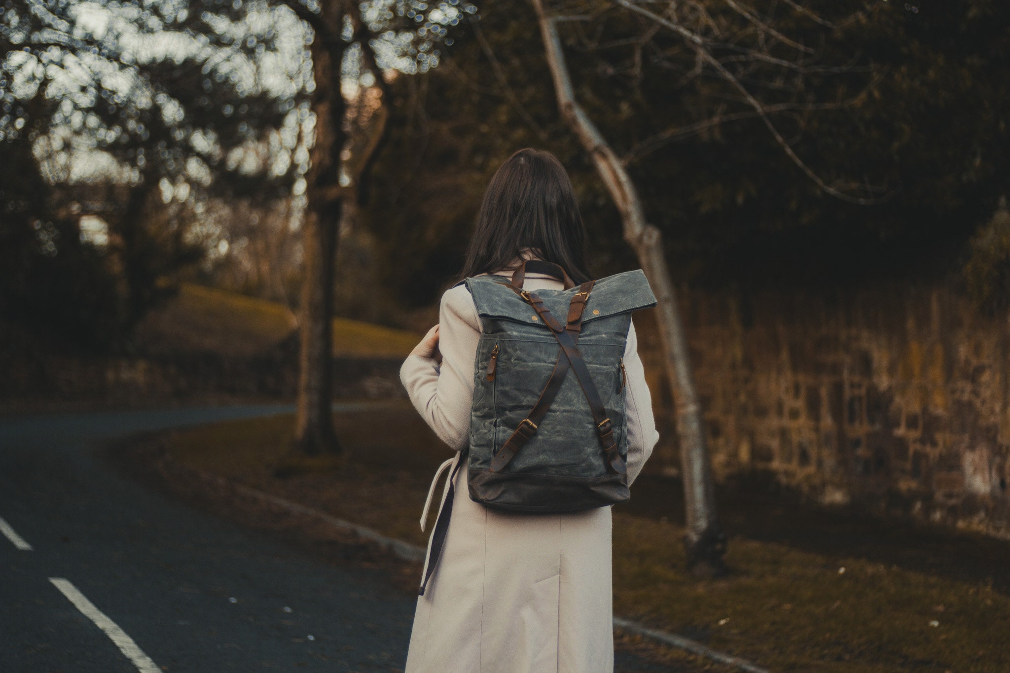 Mens Backpack Waxed Canvas & Leather Roll Top | Brown Wax