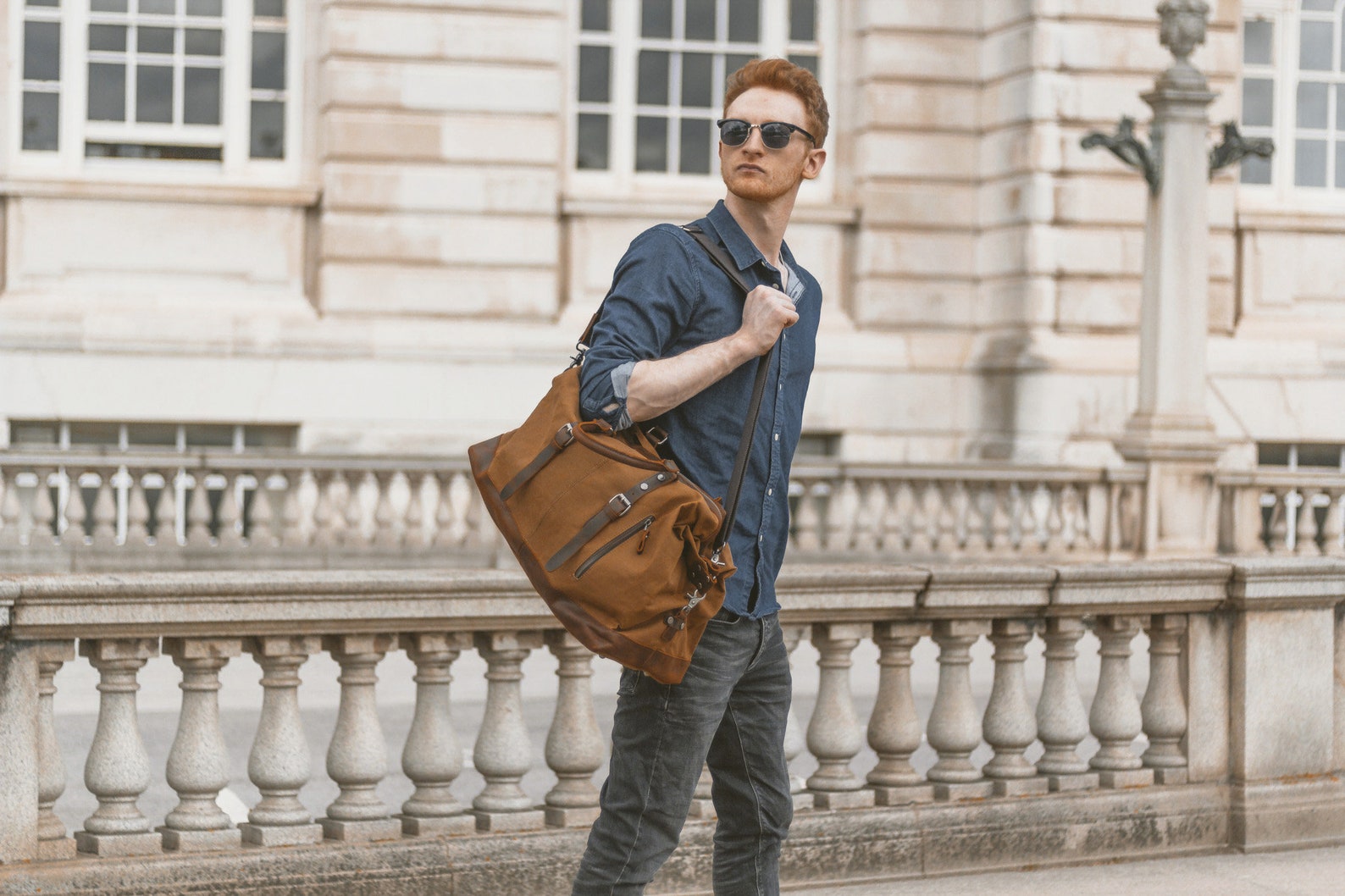 Duffle Bag Waxed Canvas & Leather Weekender Mens Womens Brown Holdall