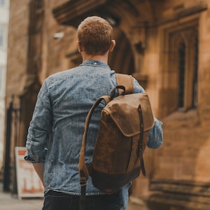 Waxed Canvas & Leather Backpack Brown Weatherproof Oilskin Daypack ...