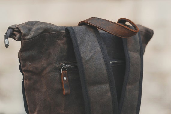Waxed Canvas Rolltop Backpack | Mens Womens Leather Rucksack Black Roll Top  Satchel | Gents Ladies Vintage Rustic Heritage Bags | OLDFIELD - Etsy